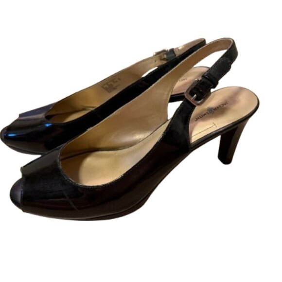 Jaclyn Smith Black Patent Peep Toe Sling Back Heels - 8.5 - Picture 2 of 5